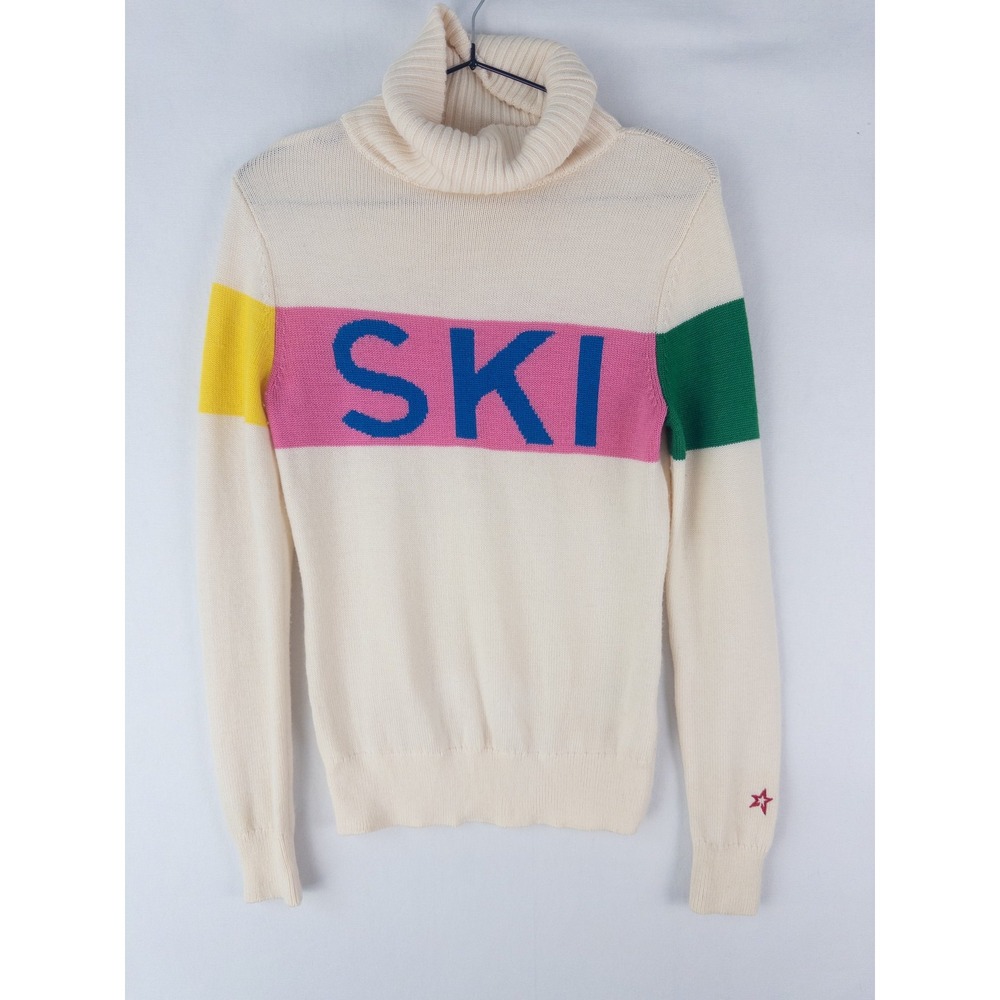 Perfect Moment Merino Wool SKI Turtleneck Sweater Womens XS Cream Color Block Al